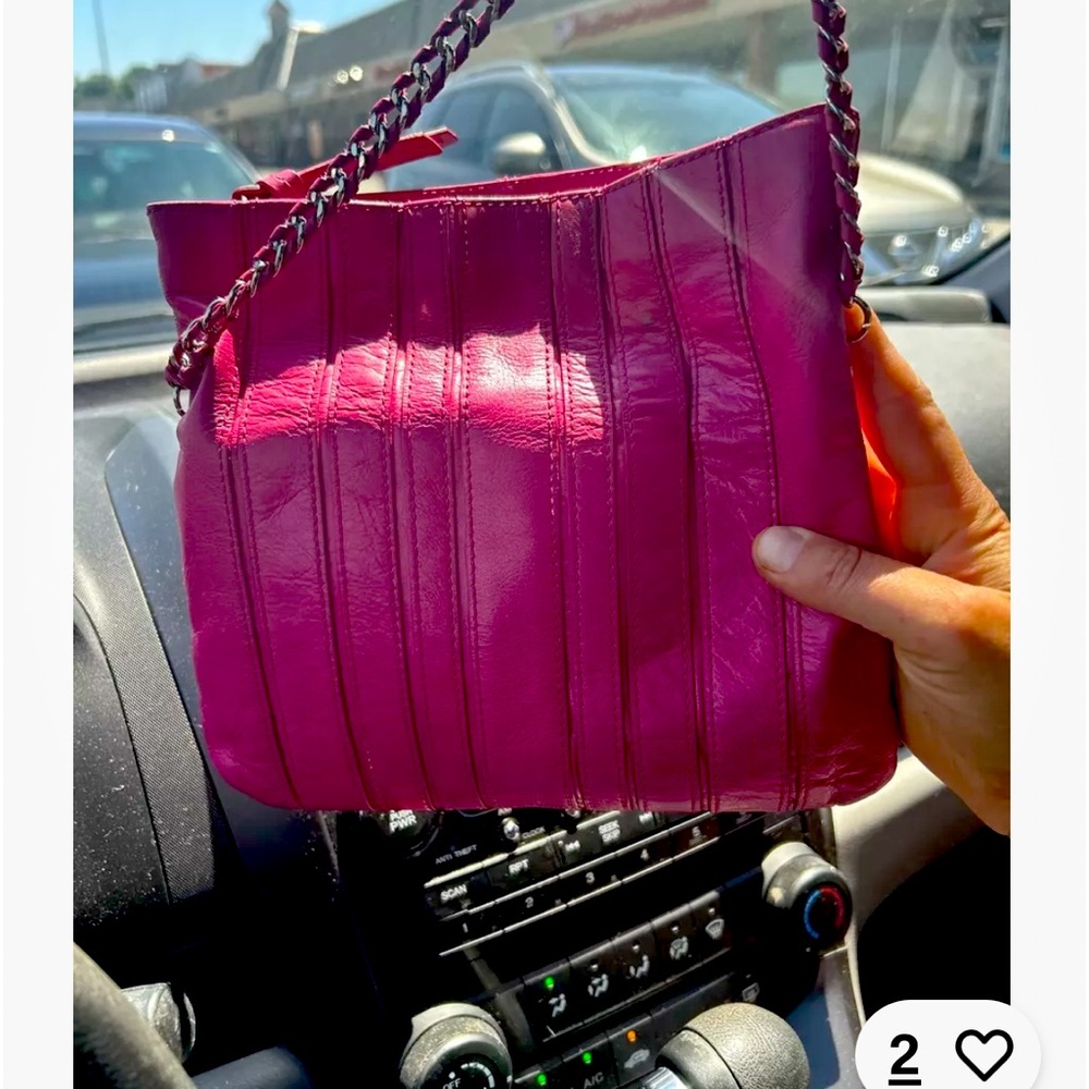 Banana Republic Hot Pink Pieced Leather Clutch Fold over Shoulder Bag Nwot
